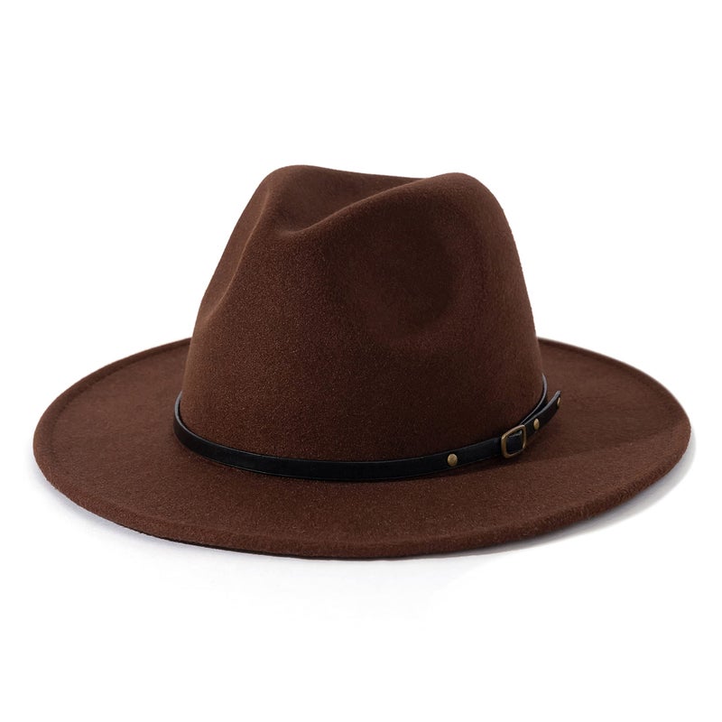 Lisianthus Women Belt Buckle Fedora Hat Coffee - Image 1